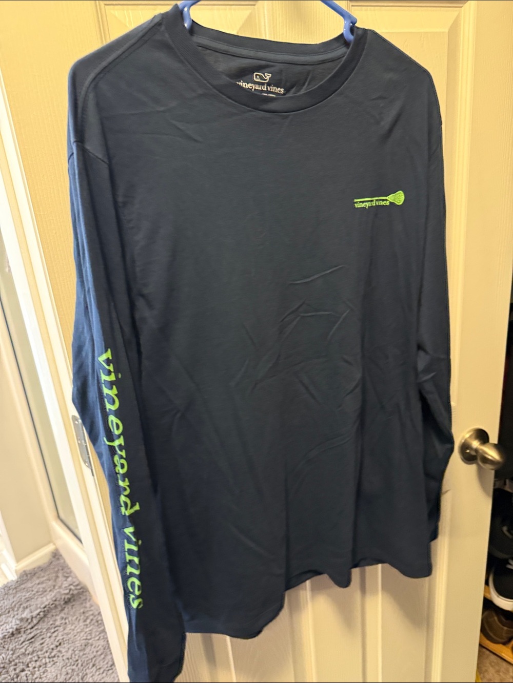 Vineyard Vines Navy Long Sleeve Tee with Lime Green Logo